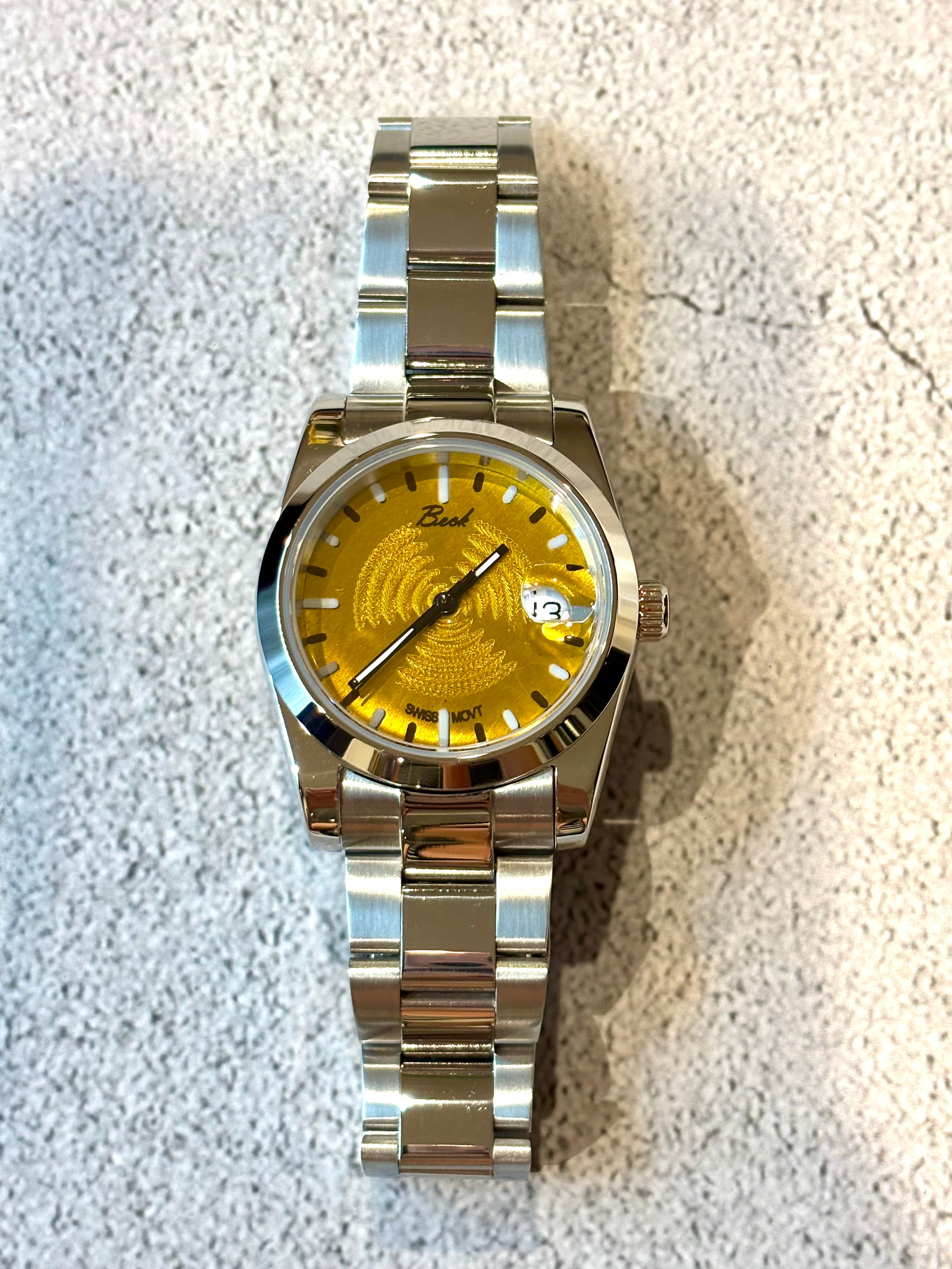 Beck Solaris Aurum 25111 – Aurum dial, 40mm 316 stainless steel case, slanted bezel, Classic solid-link bracelet, Swiss movement SW200 $1,199.00