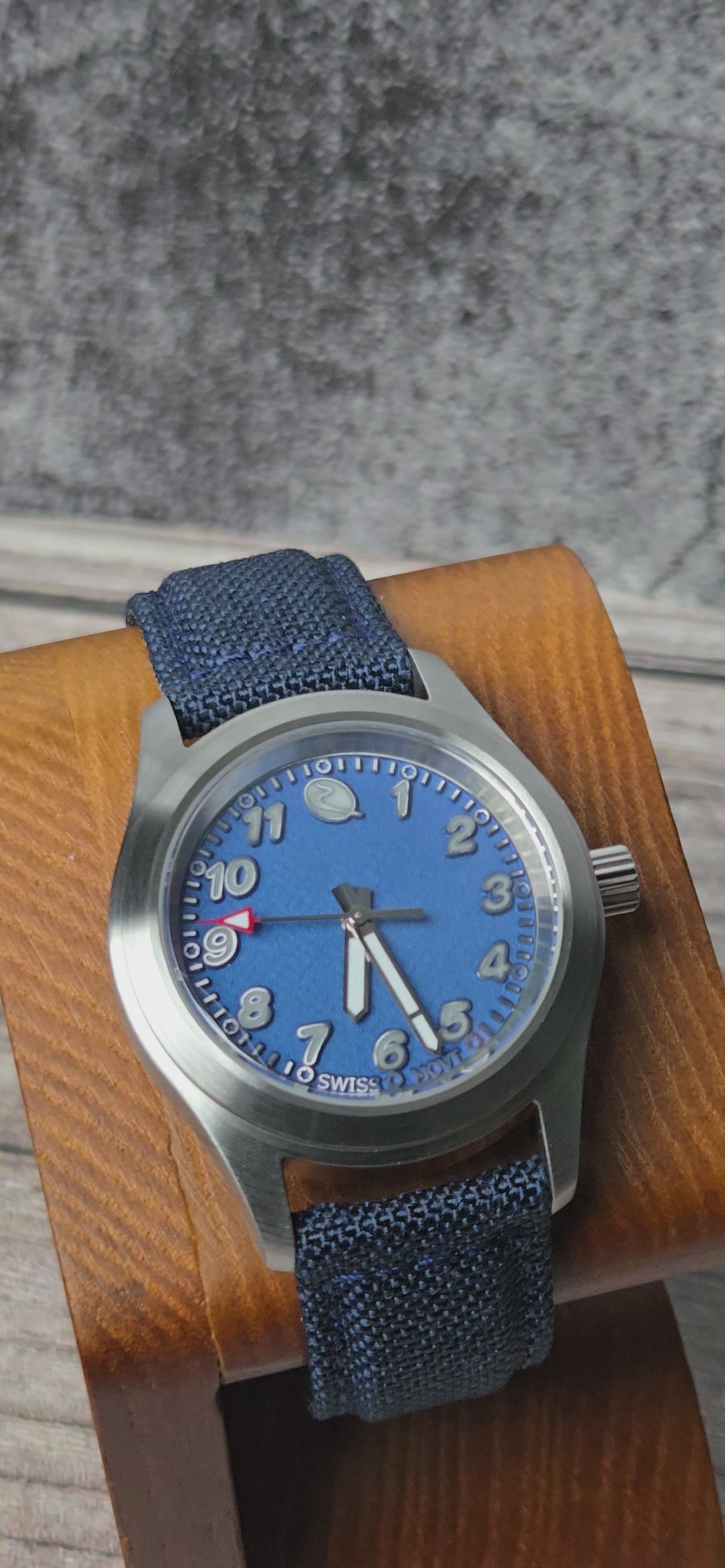 Bearing is built as a compact modern instrument watch, combining strong legibility with the material depth and hand-finished character that define Beck Watch Co. Cobalt Matte is housed in brushed stainless steel. A sapphire crystal protects the dial.